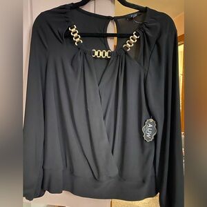 Black long sleeve top with chain detail MED